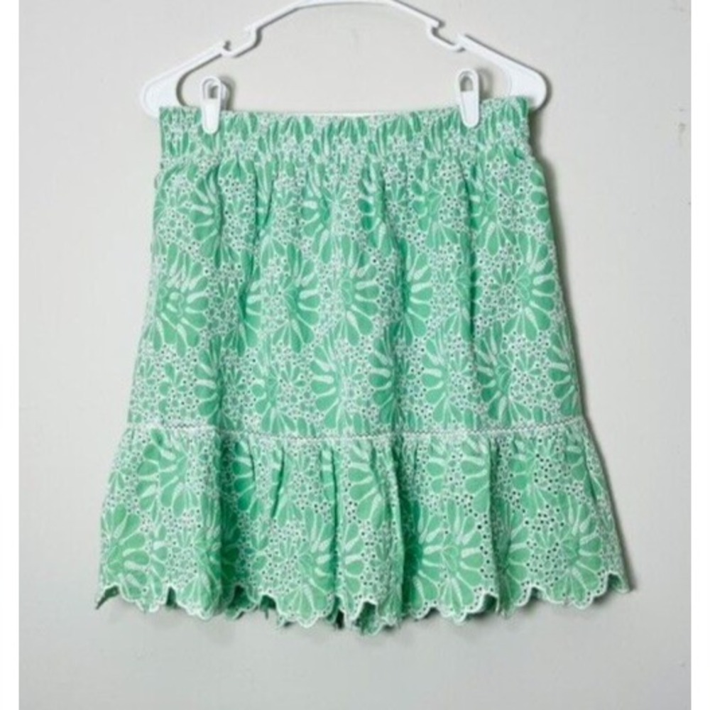 Nwt Loft Eyelet Skirt Women's Small Green White Tiered Ruffle Hem Summer Cute